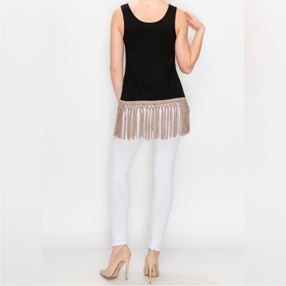 NWT Origami by Vivien Black Taupe Suede Fringe Hem Western Boho Tank Top Size L - Picture 2 of 7